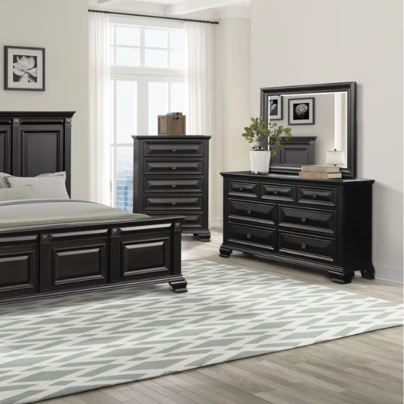 5-Piece King Bedroom Set – Solid Wood Construction with Muted Silver Accents, Fluted Pilasters, French Bracket Foot Bases, and Elegant Dovetail Drawer Detailing for Timeless Sophistication