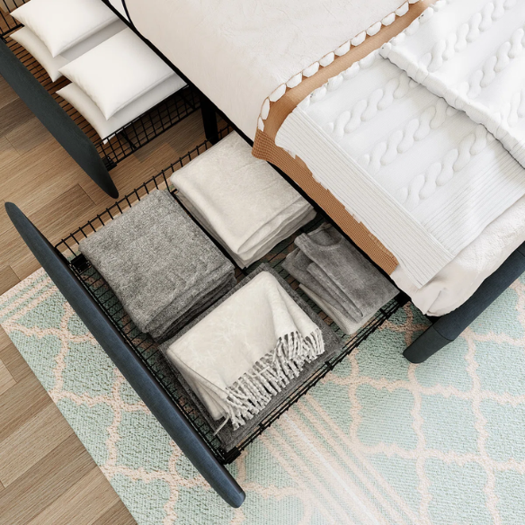 King Size Upholstered Platform Storage Bed with Spacious Drawers, Quiet Structure, and Sleek Minimalist Design
