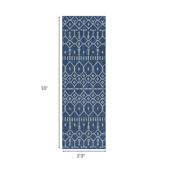 Boho-Inspired Navy & Grey Geometric Rug – Fade & Stain-Resistant, Low-Pile, Perfect for High-Traffic Indoor/Outdoor Spaces