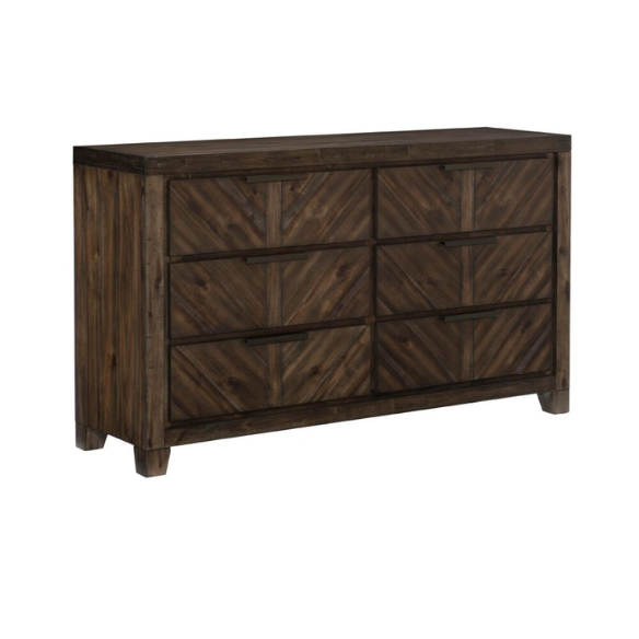 3-Piece Cherry Modern Panel Bedroom Set – Rustic Elegance with V-Matched Planks, Acacia Veneers, and Antiqued Hardware