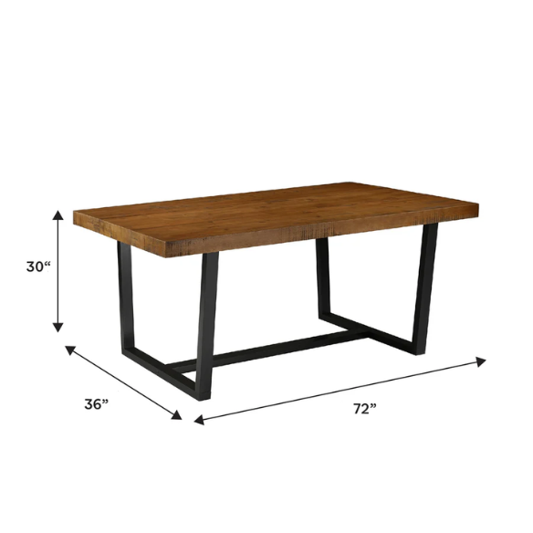 72-Inch Solid Wood Distressed Dining Table – Rustic Industrial Charm for Any Dining Room