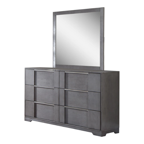 Modern 5-Piece Grey Wood Storage Platform Bedroom Set with LED Headboard Lights and Dovetail Drawers
