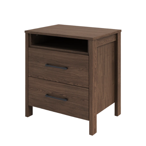 22.7" 2-Drawer Nightstand – Space-Saving Modern Minimalism, Engineered Wood with Clean-Lined Silhouette, Neutral Finish, Open Cubby & 2 Spacious Drawers for Bedroom Storage, Ideal for Tech & Accessories