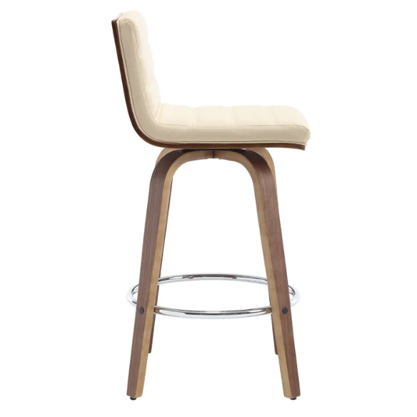 Mid-Century Modern Faux Leather Swivel Counter/Bar Stools – 360° Swivel, Padded PU Leather Seat & Back, Durable Bentwood Legs, Metal Footrest, Supports Up to 440lbs for Home Bar or Kitchen