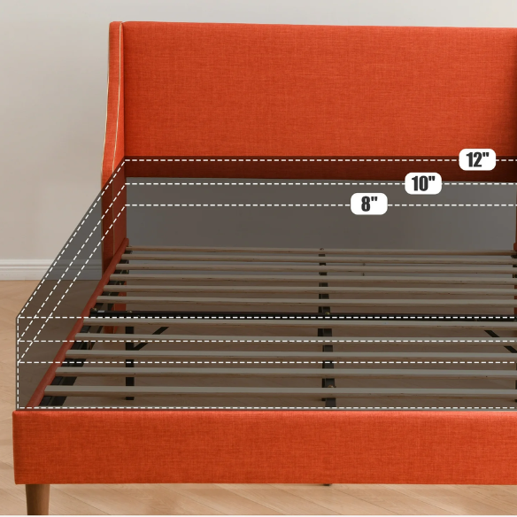 Elegant Linen Wingback Upholstered Platform Bed Frame – Luxurious Full Double Size Design with Gold Piping, Sturdy Support, and Effortless Assembly