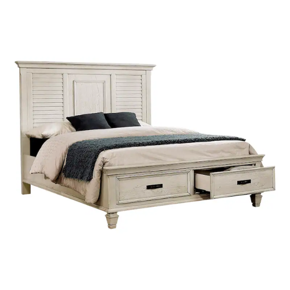Rustic 2-Piece Wood Panel Bedroom Set with Louvered Headboard & Nightstand – Wire-Brushed Finish and Millwork Trim for a Warm, Homely Touch