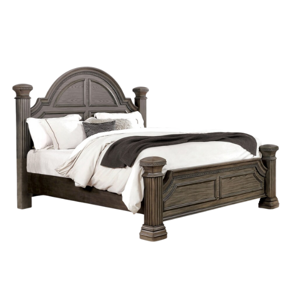 Elegant Traditional 3-Piece Wood Poster Bedroom Set with Beaded Trim, Reeded Posts, and USB Nightstands