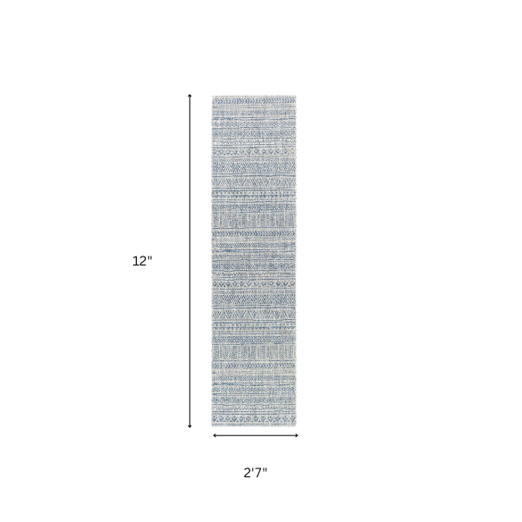 Striped Geometric Area Rug – Blue & Taupe, Durable Polypropylene, Low-Pile Design for High-Traffic Indoor/Outdoor Spaces