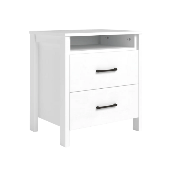 22.7" 2-Drawer Nightstand – Space-Saving Modern Minimalism, Engineered Wood with Clean-Lined Silhouette, Neutral Finish, Open Cubby & 2 Spacious Drawers for Bedroom Storage, Ideal for Tech & Accessories