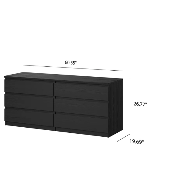 Versatile 60.5" 6-Drawer Double Dresser with Smooth Metal Glides and Clean-Lined Silhouette