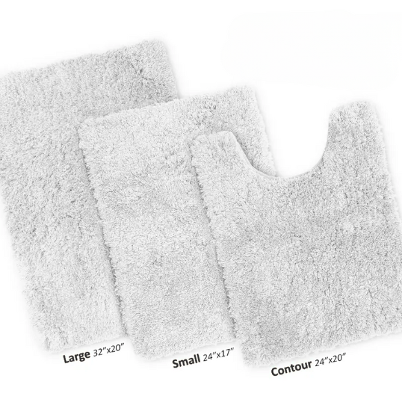White Shaggy Bath Rug Set – Ultra-Soft Microfiber Non-Slip Bathroom Mat with Rubber Backing (2 or 3-Piece Set)
