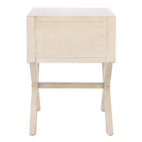 1-Drawer Nightstand – Classic Campaign Style with Contemporary Chic, Acacia Wood Frame, Cross-Base Design, Bold Finish, Gold Drawer Pull, Perfect for Modern Bedrooms