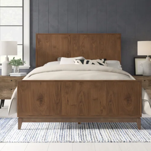 Timeless Traditional Solid Wood 3-Piece Configurable Bedroom Set in Natural Walnut with Sleek Panel Bed, 2-Drawer Nightstand, and 6-Drawer Dresser for Effortless Style and Organization