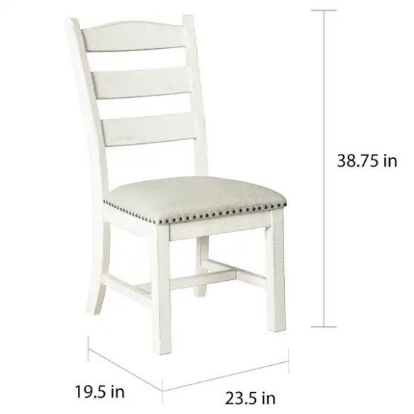 Rustic White Distressed Solid Wood Upholstered Side Chairs (Set of 2) – Farmhouse Dining Accent Seating