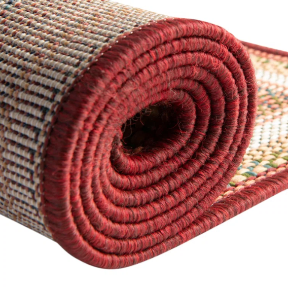 Coastal-Inspired Geometric Rug – Fade & Stain-Resistant, Burgundy,Ivory,Orange,Green,Blue Pattern, Ideal for Indoor/Outdoor Use