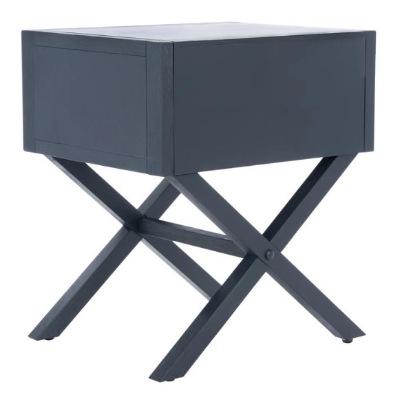 1-Drawer Nightstand – Classic Campaign Style with Contemporary Chic, Acacia Wood Frame, Cross-Base Design, Bold Finish, Gold Drawer Pull, Perfect for Modern Bedrooms
