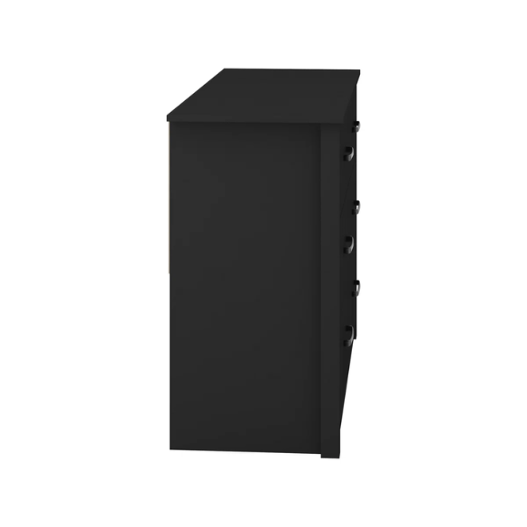 Modern 6-Drawer Double Dresser with Flared Feet and Sleek Black Metal Handles