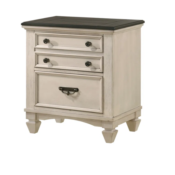 Elegant Cream & Brown 6-Piece Queen Panel Bedroom Set – Solid Wood Bed, Dresser, Mirror, 2 Nightstands, and Chest with Ample Storage