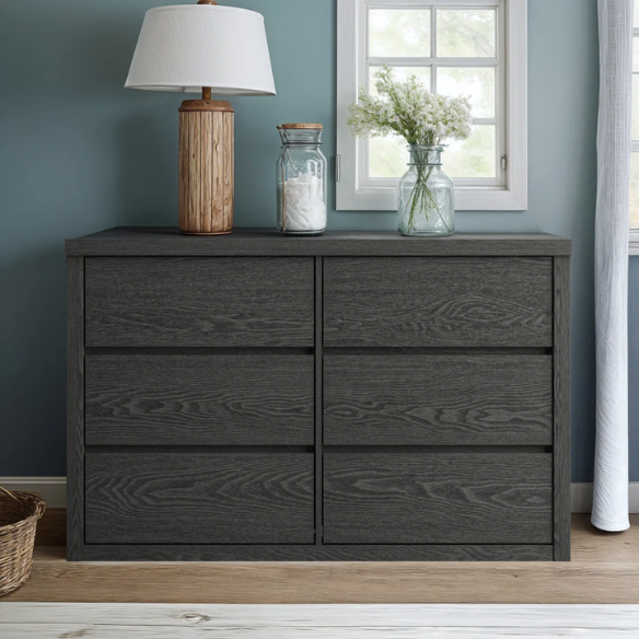 Modern 46.46'' 6-Drawer Double Dresser with Hidden Handles and Wood Grain Finish