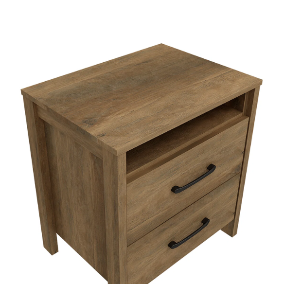 22.7" 2-Drawer Nightstand – Space-Saving Modern Minimalism, Engineered Wood with Clean-Lined Silhouette, Neutral Finish, Open Cubby & 2 Spacious Drawers for Bedroom Storage, Ideal for Tech & Accessories