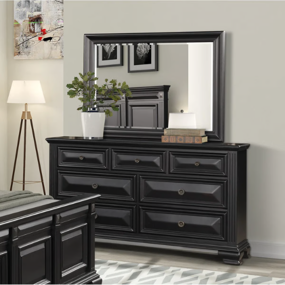 5-Piece King Bedroom Set – Solid Wood Construction with Muted Silver Accents, Fluted Pilasters, French Bracket Foot Bases, and Elegant Dovetail Drawer Detailing for Timeless Sophistication
