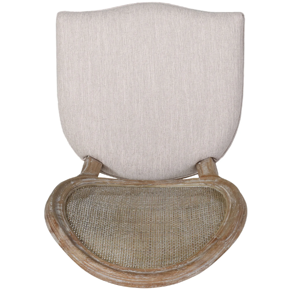 Beige Upholstered Dining Chairs with Natural Wood Frame and Wicker Backrest (Set of 2)