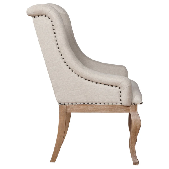 Beige Button Tufted Upholstered Arm Chairs with Light Tan Wooden Legs (Set of 2) – Elegant Accent Dining or Lounge Seating