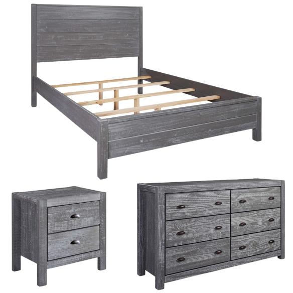 Rustic Farmhouse Aesthetic 4-Piece Queen Bedroom Set in Solid Wood – Charming and Durable