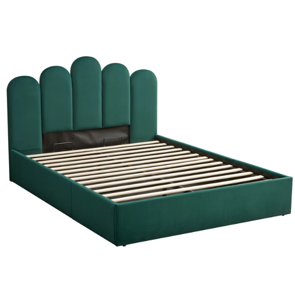 Elegant Hydraulic Velvet Upholstered Platform Bed – Full Double Size with Lift-Up Storage for Ultimate Space Saving