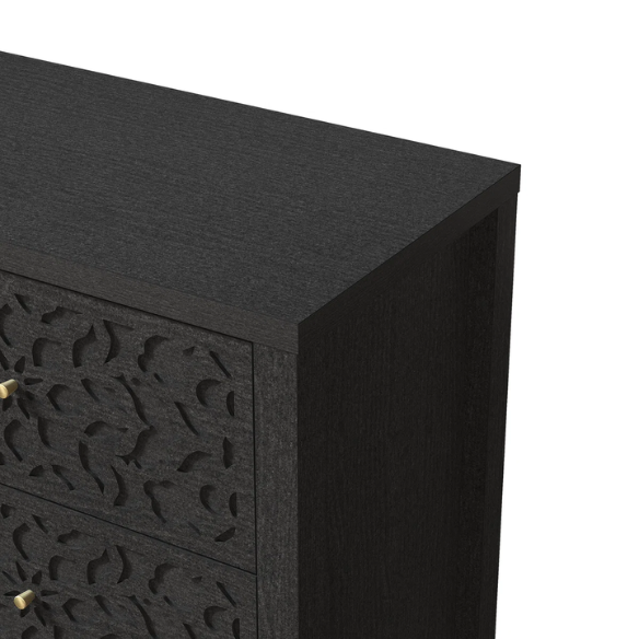 Boho-Inspired 45.4" 6-Drawer Dresser with Distressed Finish and Openwork Floral Details