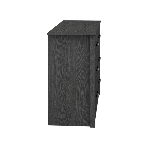 Modern 6-Drawer Double Dresser with Flared Feet and Sleek Black Metal Handles