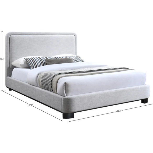 Luxurious Linen Textured Fabric King Size Upholstered Panel Bed with Solid Wood Base