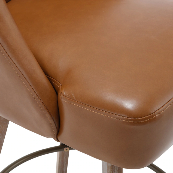 Modern Counter Height Swivel Bar Stool – Upholstered Faux Leather/Polyester Blend Seat, Solid Beech Wood Frame, Ergonomic High Back, Bronze Metal Footrest, 300lb Capacity for Kitchen, Bar, or Pub