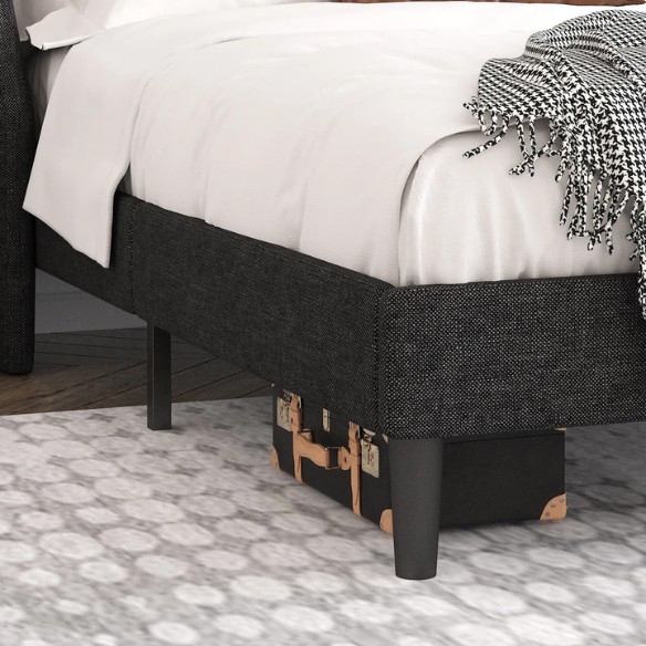 Modern Queen Size Upholstered Platform Bed with Deluxe Wingback and Linen Blend Fabric