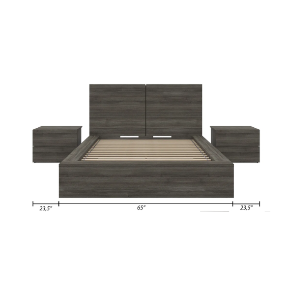 Elegant 3-Piece Wood Bedroom Set – Full Double Size Bed with Stylish Headboard and 2 Matching Nightstands
