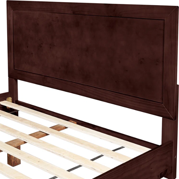 Neutral-Colored Solid Wood Queen Size Low Profile Platform Bed
