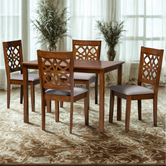 Modern Fabric and Wood Dining Set – Where Elegance Meets Comfort and Style