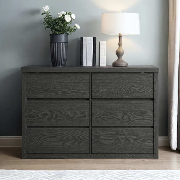 Modern 46.46'' 6-Drawer Double Dresser with Hidden Handles and Wood Grain Finish