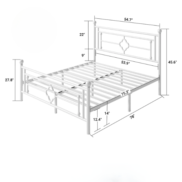Durable Metal Platform Bed – Full Double Size with Sturdy Frame and Modern Design