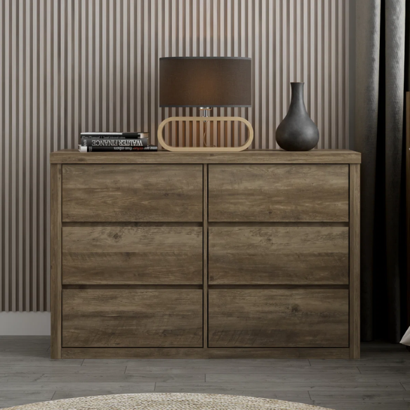 Modern 46.46'' 6-Drawer Double Dresser with Hidden Handles and Wood Grain Finish