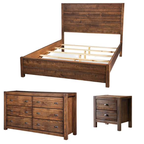 Rustic Farmhouse Aesthetic 4-Piece Queen Bedroom Set in Solid Wood – Charming and Durable
