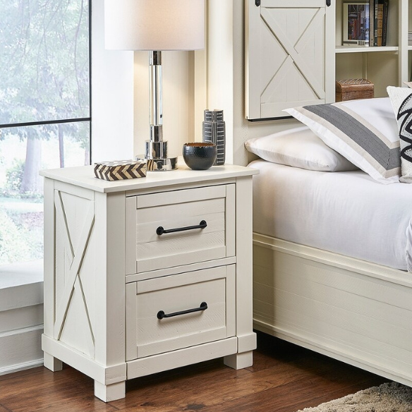 Solid Wood 5-Piece Storage Bedroom Collection – Rustic Elegance with Ample Storage, New Zealand Pine Construction, and Distressed White & Graphite Finish