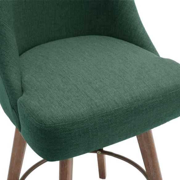 Modern Counter Height Swivel Bar Stool – Upholstered Faux Leather/Polyester Blend Seat, Solid Beech Wood Frame, Ergonomic High Back, Bronze Metal Footrest, 300lb Capacity for Kitchen, Bar, or Pub