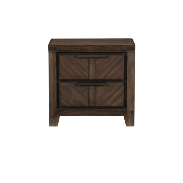 3-Piece Cherry Modern Panel Bedroom Set – Rustic Elegance with V-Matched Planks, Acacia Veneers, and Antiqued Hardware