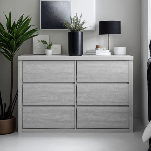 Modern 46.46'' 6-Drawer Double Dresser with Hidden Handles and Wood Grain Finish