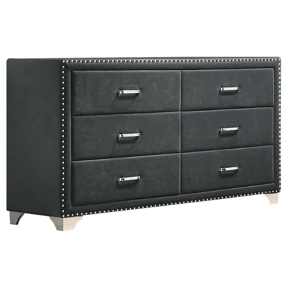 Luxurious 5-Piece Tufted Upholstered Bedroom Set with Wingback Headboard, Nailhead Trim, Velvet Fabric, Dresser, Chest, Nightstand, and Mirror for a Grand and Elegant Sleep Sanctuary