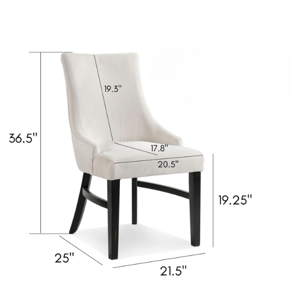 Beige Upholstered Farmhouse Dining Chairs with Black Wooden Legs (Set of 2) – Padded Comfort Seating for Kitchen or Dining Room