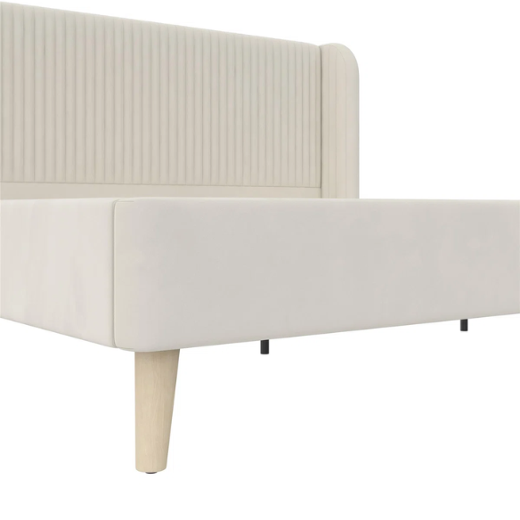 King Size Upholstered Wingback Platform Bed – Luxe Velvet Headboard with Vertical Tufting, Mid-Century Modern Design, and Space-Saving Wooden Frame