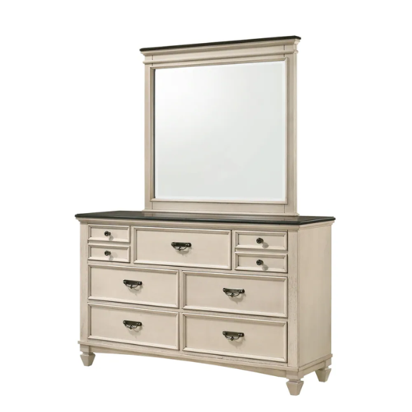 Elegant 5-Piece Cream and Brown Modern Wood Panel Bedroom Set with Intricate Detailing