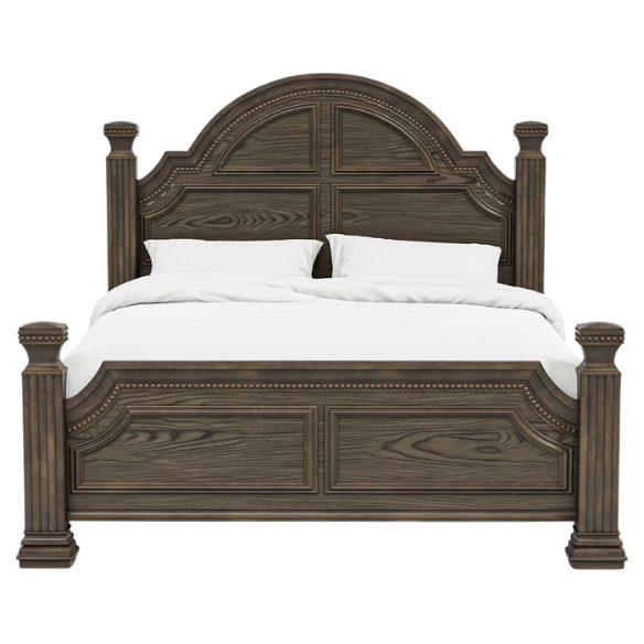 Elegant Traditional 3-Piece Wood Poster Bedroom Set with Beaded Trim, Reeded Posts, and USB Nightstands